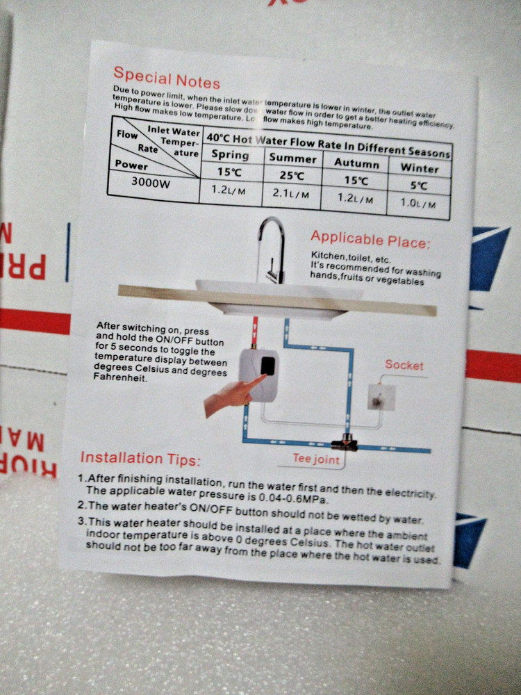 Tankless Water Heater Electric 110V 3000W Under Sink or Mini RV WHITE XY-FC