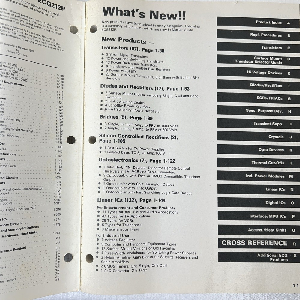 Vintage 1987 ECG Semiconductors Master Replacement Guide Catalog