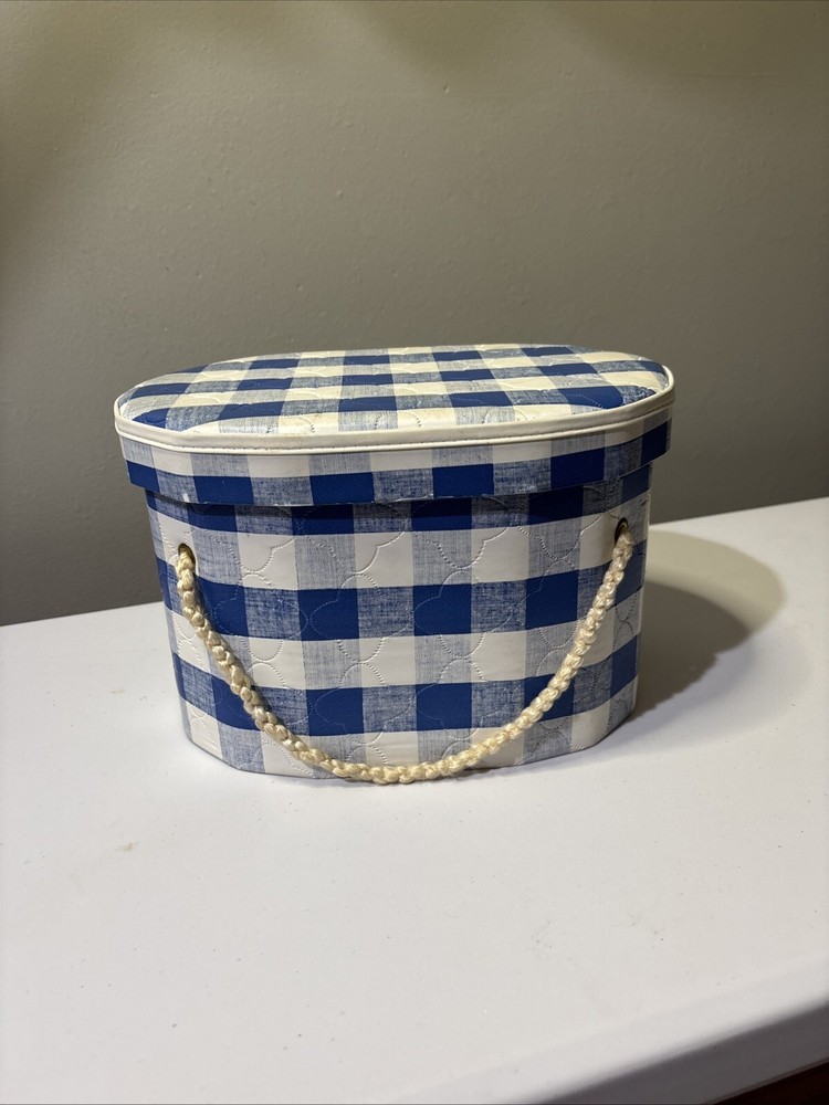 70’s Blue Gingham Vinyl Sewing Box Caddy