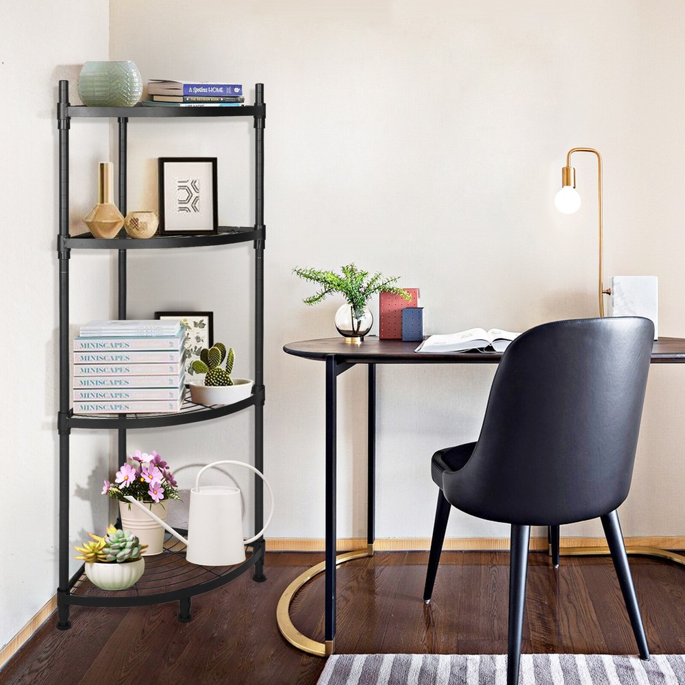 4Tier Corner Display Rack Multipurpose Metal Shelving Unit Bookcase Storage Rack