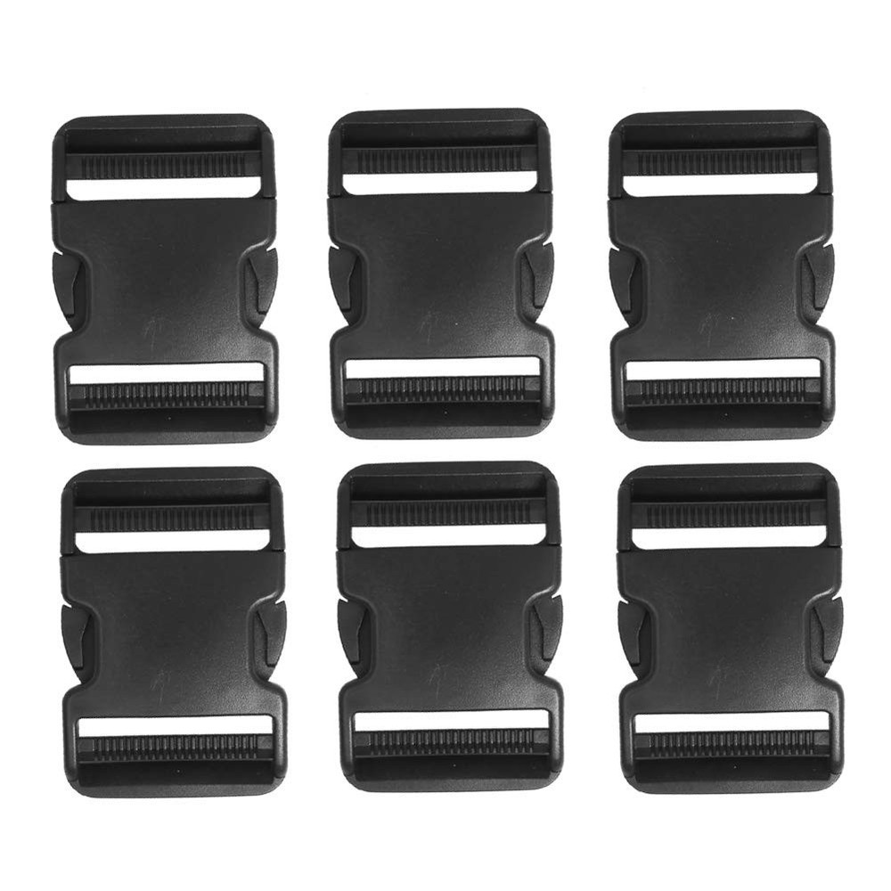 6 Pack 2 Inch Flat Dual Adjustable Plastic Side Release 2inch, Black