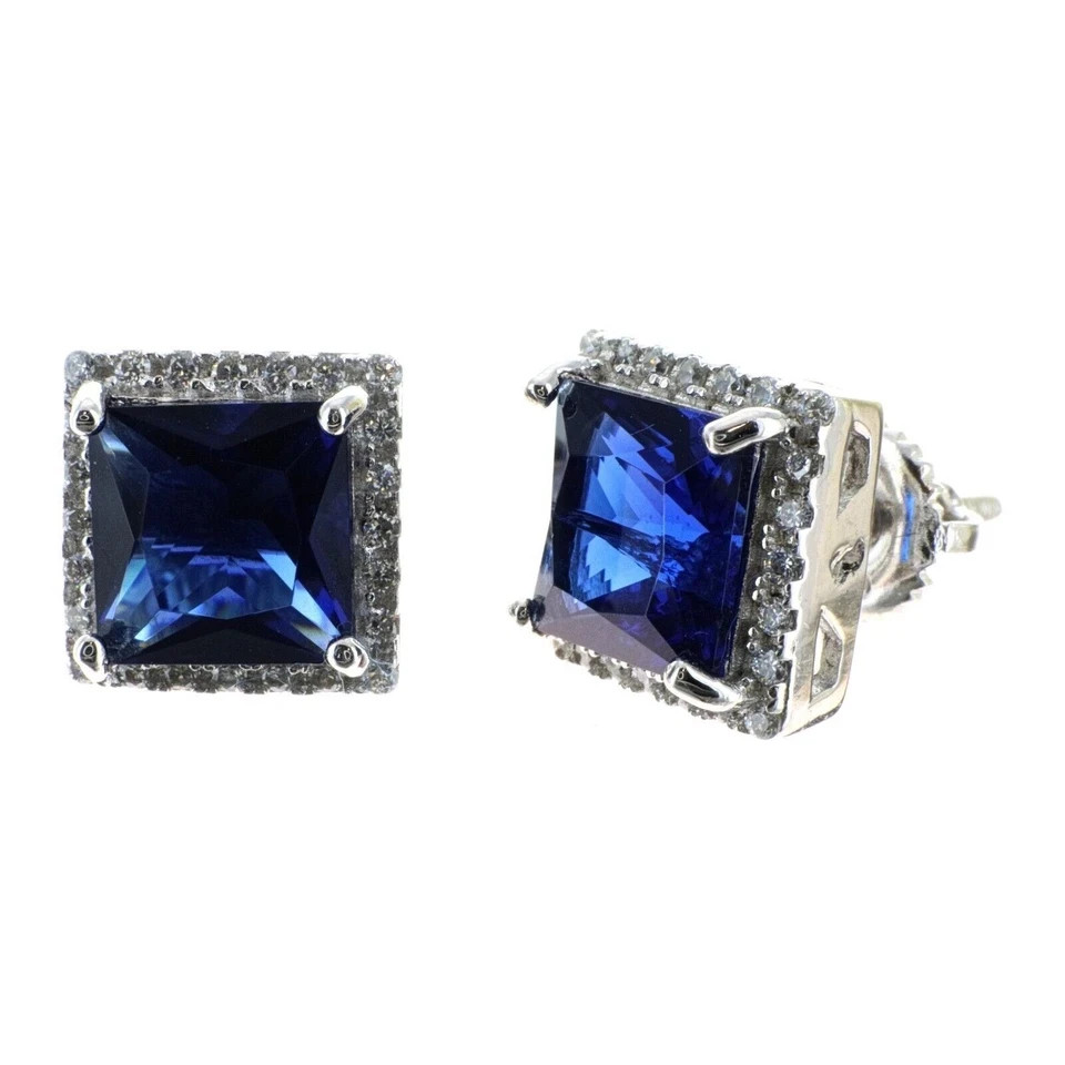 Solid .925 Sterling Silver Square Shaped Micro Pave Stud Earrings Cubic Zirconia