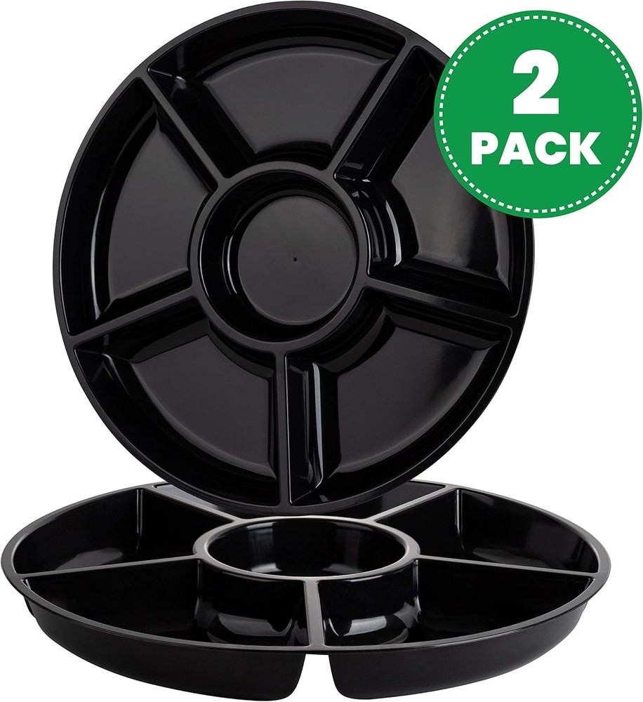 6 Sectional Round Plastic Serving Tray/Platter 2 Black