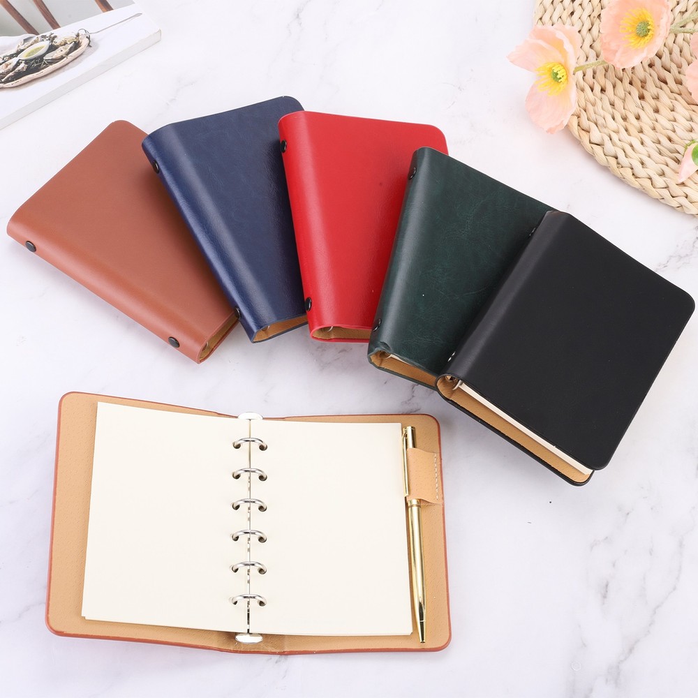 6 Ring Binder Cover 2pcs A7 Leather Notebook Binder with 100 Sheets Paper, Green