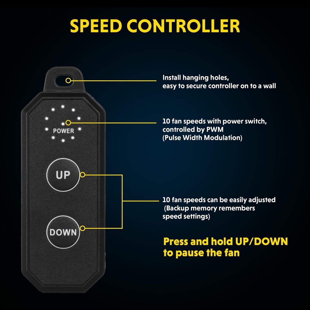 6” Inline Duct Fan, 405 CFM, 10-Speed Controller - Compact Ventilation Solution