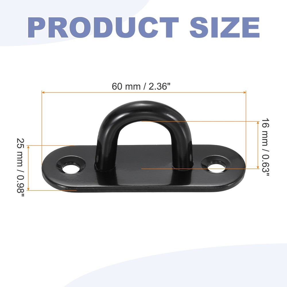 2Pcs M6 Eyelet Bracket Set Rectangular Hook Plate and Hook, Black