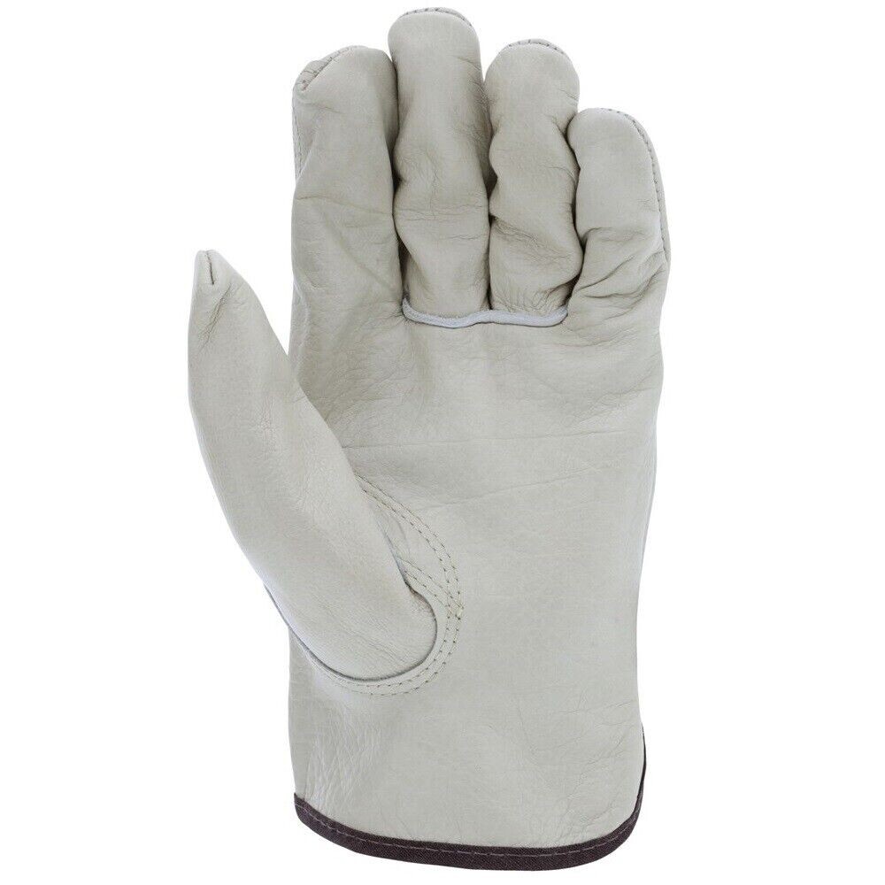 12 Pair Pack, Cowhide Grain Leather Drivers, Work Safety Gloves (PPE) All Sizes