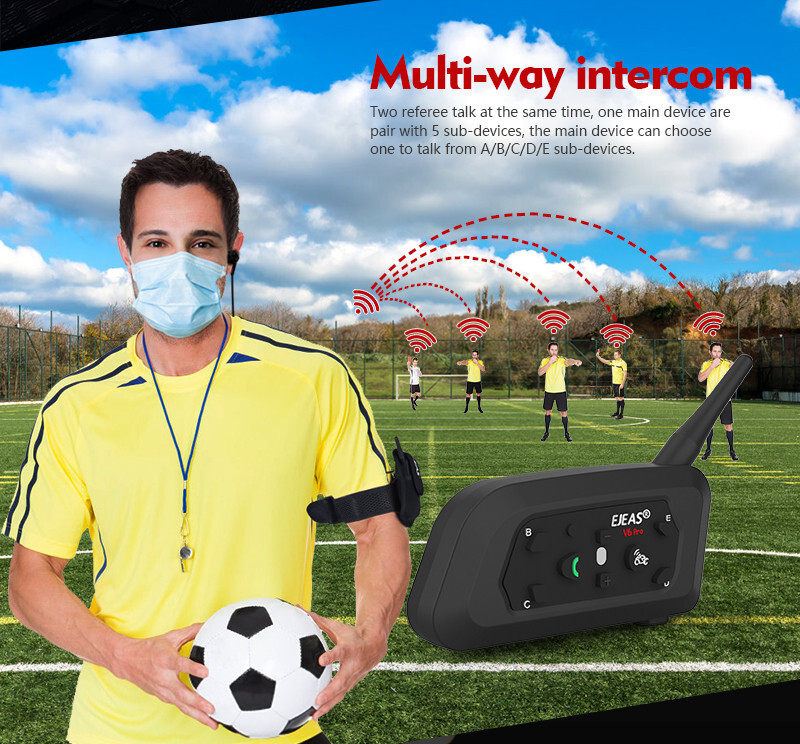 2 Set Full Duplex Sccocer Bluetooth Referee Intercom Headset Earpiece for 2 User