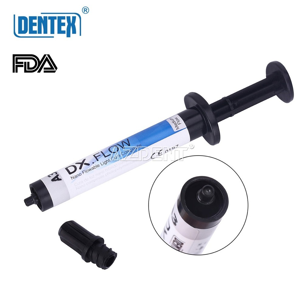 Dental Flowable Medium Flow Light Cure Composite A3 Shade Syringe DENTEX+5Tips