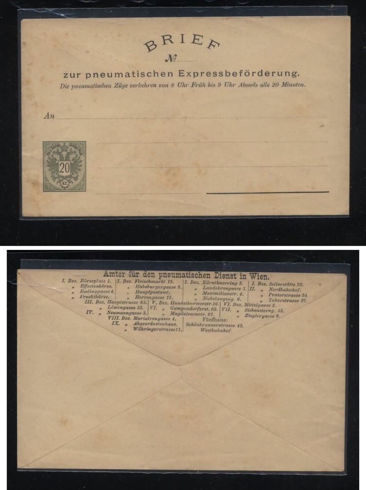Austria   pneumatischen   envelope  unused         MS1121