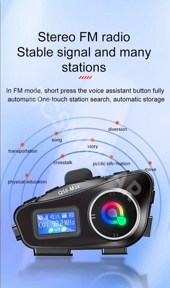 Bluetooth Headset Intercom Motorcycle Helmet Module LCD Display Waterproof