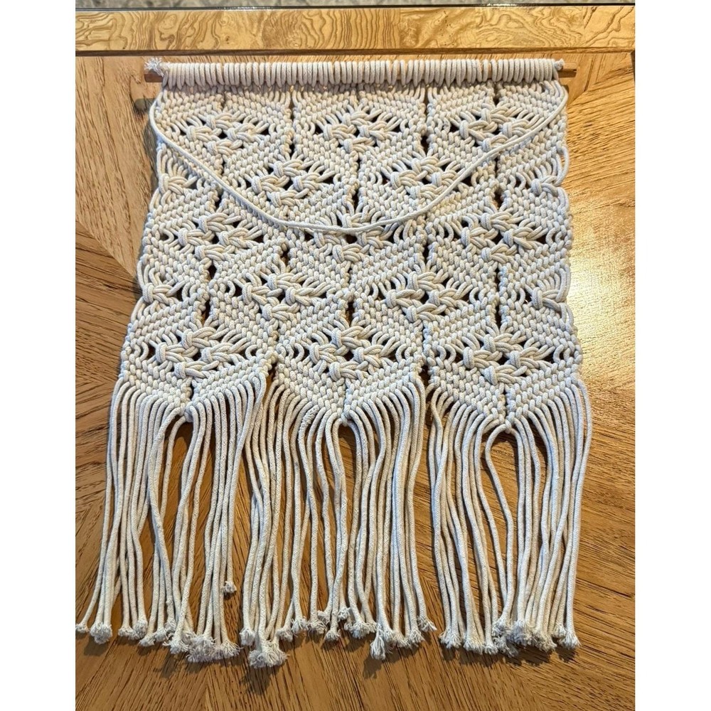 MACRAME WALL HANGING 25" X 18"Knotted Wall Decor Boho Eclectic Decor Beige