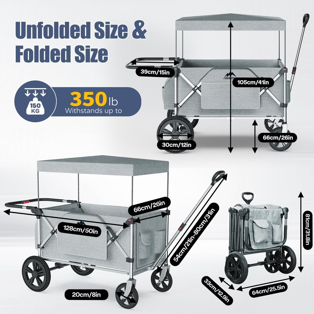 Foldable Wagon Stroller, Stroller Wagon for 2 Kids with 5-Point Harnesses,Adj...