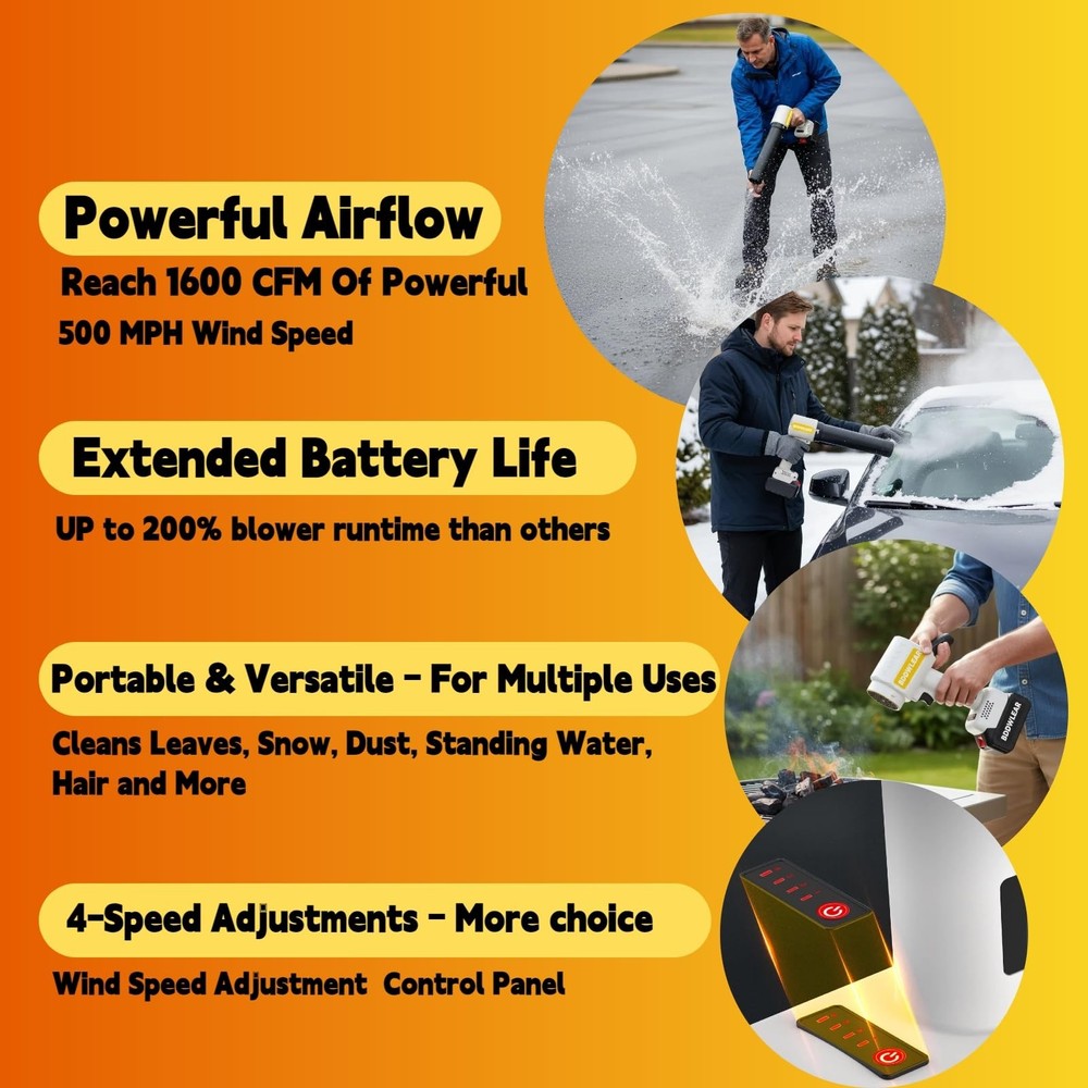 Cordless Leaf Blower Handheld, 4-Speed Variable Speed, 4.0Ah Battery with 2 P...