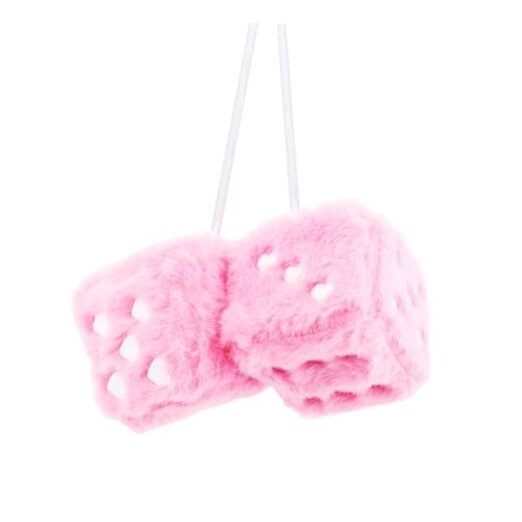 Fuzzy Dice for Rear View Mirror with Suction Cup,Cute Mirror Dice Pink