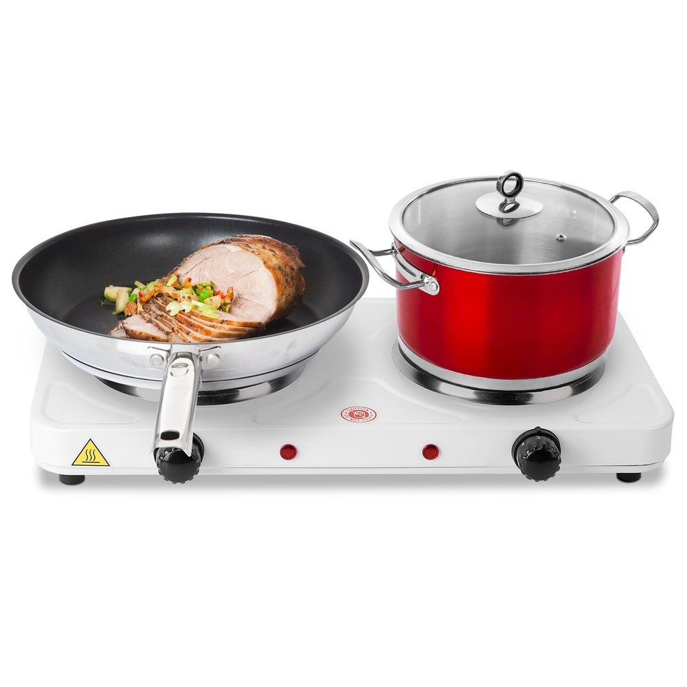 Double Electric Hot Burner Flat Plate Countertop 5 Temperature Controls 2000W