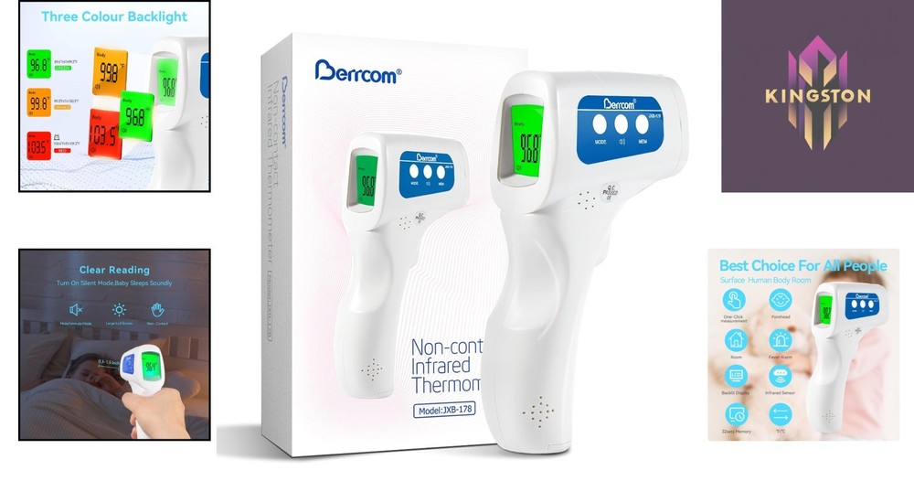 Non-Contact Infrared Thermometer with Memory Function and Large Display - White