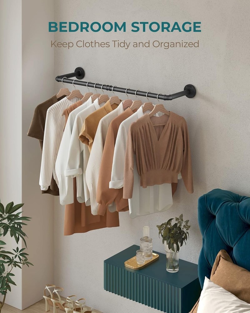 Industrial Pipe Clothing Rack 38.4" - Heavy Duty Wall-Mounted Storage Solution