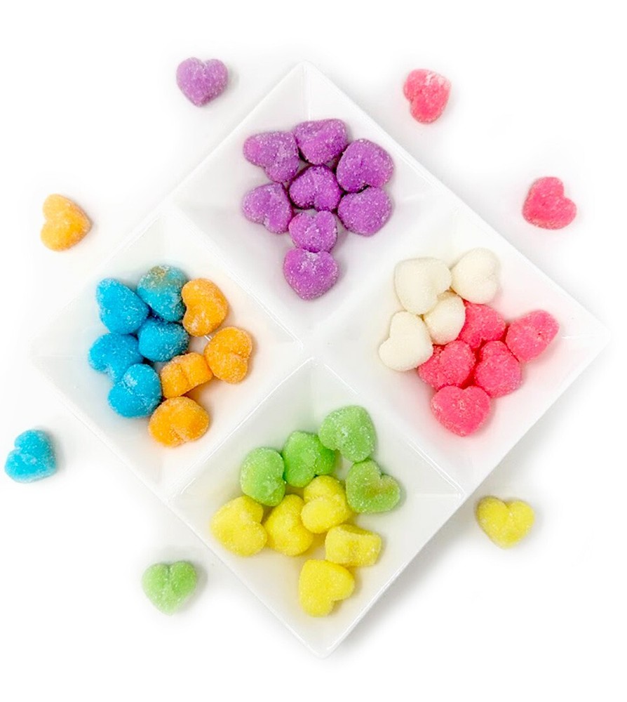 Heart-Shaped Assorted Fruit Gummy Candy Dusted with Sugar, Valentine's Candy |