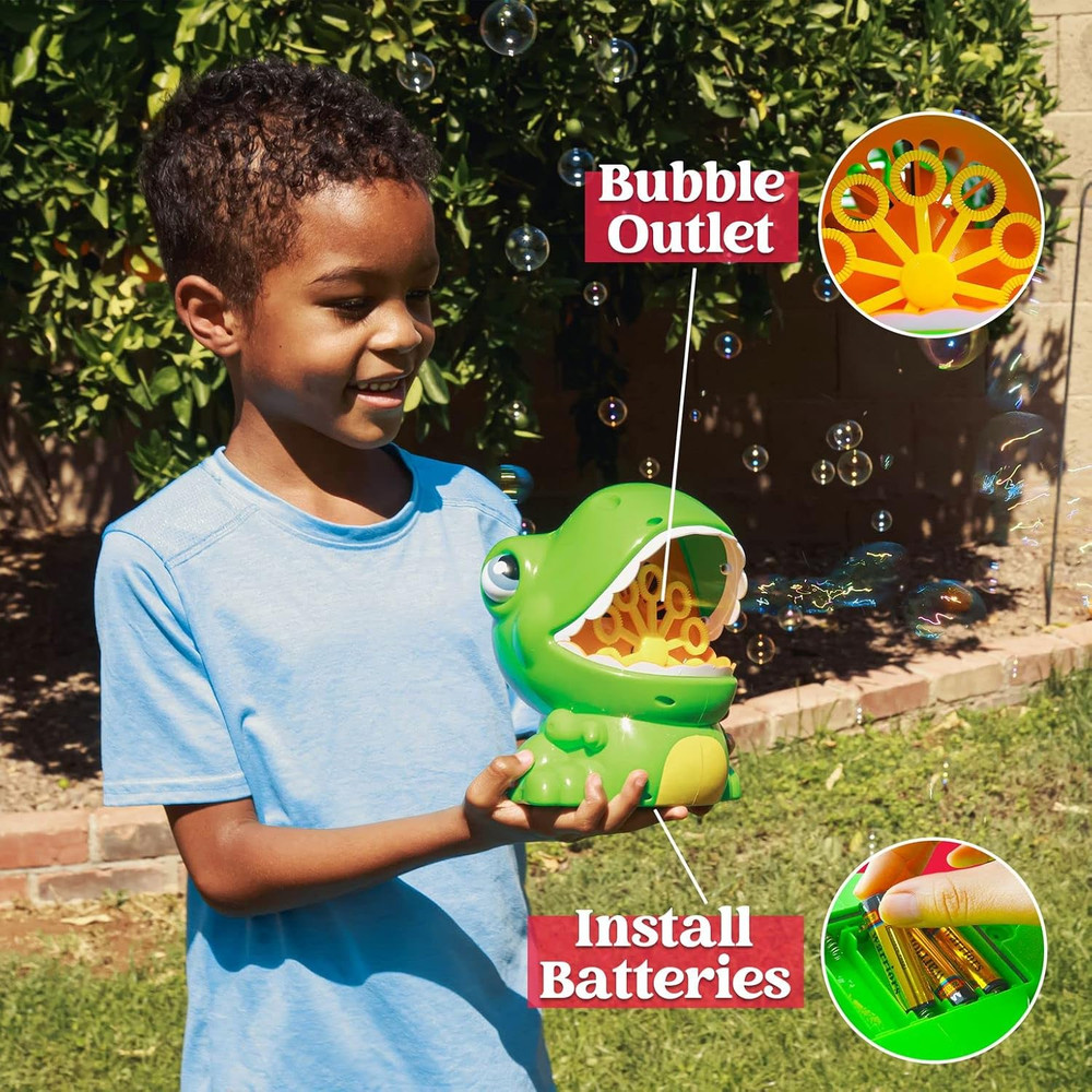JOYIN Dinosaur Bubble Machine, Bubble Machine Gun Blower with Solutions for Kids