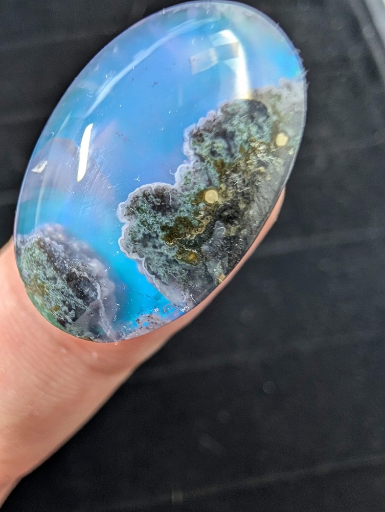 Caribbean Blue Moss Agate - Doublet Cabochon