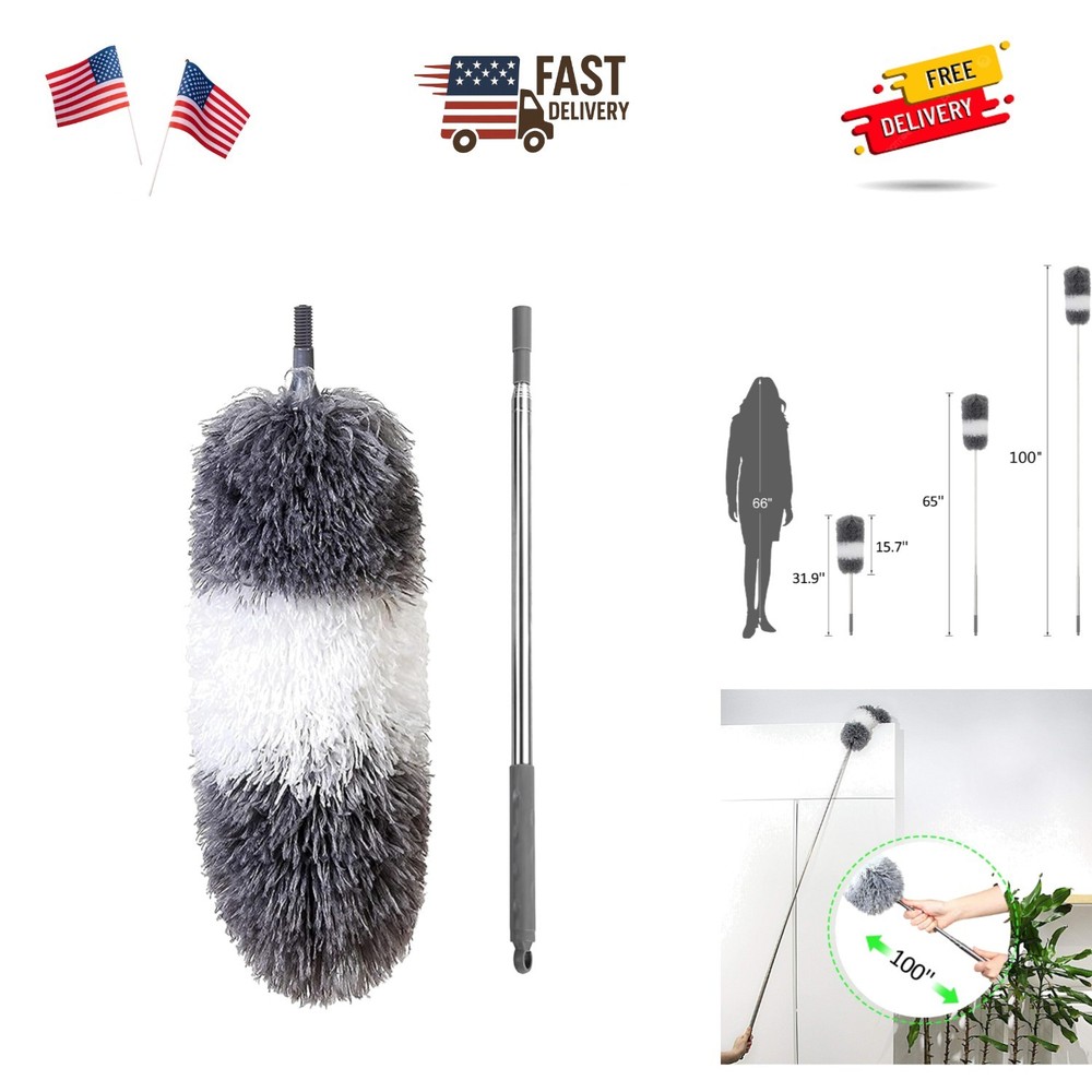 Microfiber Feather Duster with Extendable Pole and Bendable Head, 100" Telesc...