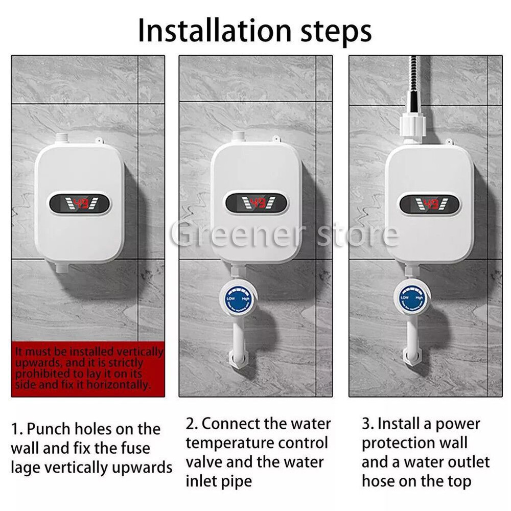 3500W Tankless Electric Instant Water Heater Tap Hot Shower for Bath Kitchen