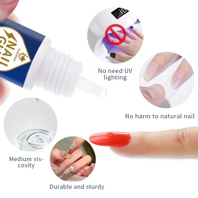 3g Nail Glue, Plastic Bottle, Colorless Liquid, 5 Count