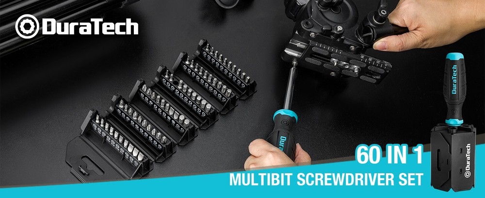 DURATECH Screwdriver, Multi-Function Screw Driver with 60 Replaceable Cr-V Bits