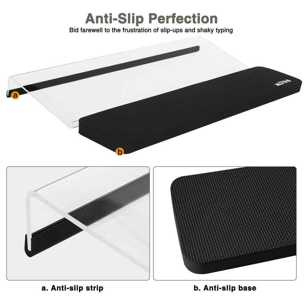 MAXECHO Acrylic Tilted Keyboard Riser Stand and Holder with Wrist Arm Rest Su...