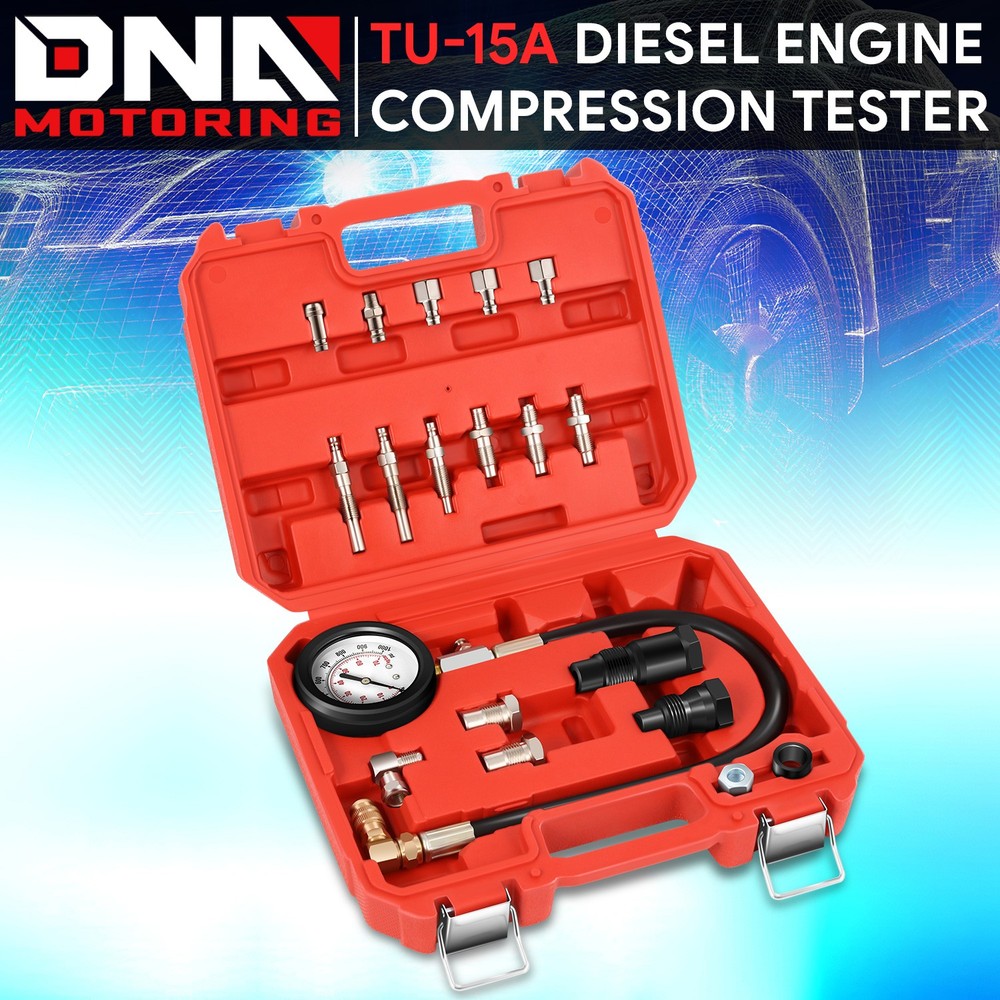 1000 Psi TU-15A Steel Cylinder Diesel Engine Compression Tester Tool Kits Red