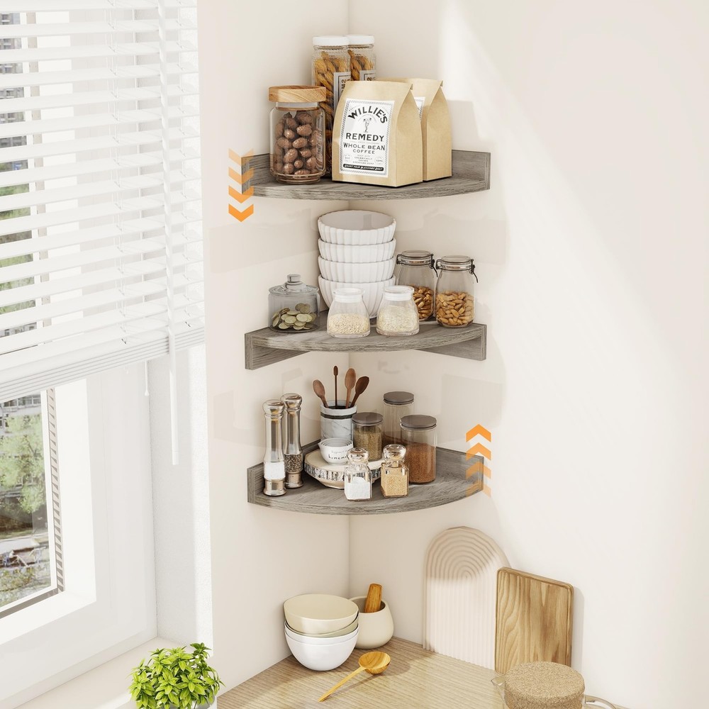 Corner Shelves 3-Pack for Bathroom & Kitchen, Space-Saving Floating Corner Wa...