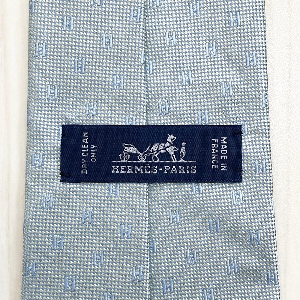 HERMES Tie Fasone H Pattern H Weave Blue White