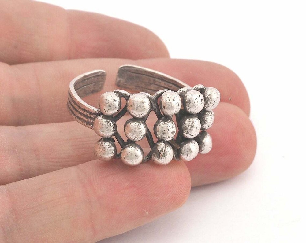 Ring Bubbles Adjustable Antique Silver Plated brass 23mm 14US inner size 3692