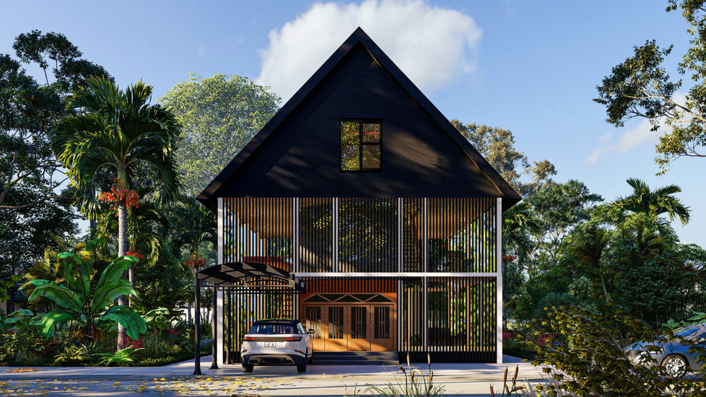 36'x36' Screened House Plans – Modern Design with Insect Screening, Timber Posts