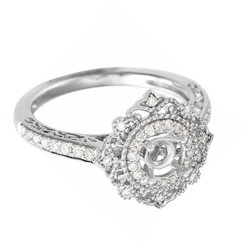 Semi Mount Women Ring Setting 8mm Round Stone Blank Setting Cluster Ring Silver