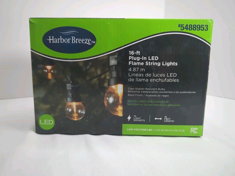 Harbor Breeze 16Ft Plug-In LED Flame String Lights 10 Light Sockets 5488953 New