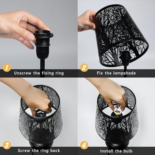 Table Lamp with Dimmer, 3 Levels Dimmable Black Shadow Table Lamp, Touch Switch