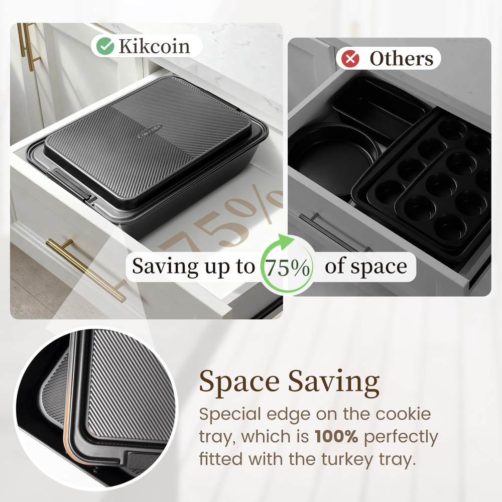 25 PCS Stackable Baking Pans Set, Non-stick Bakeware Sets with Silicone Handl...