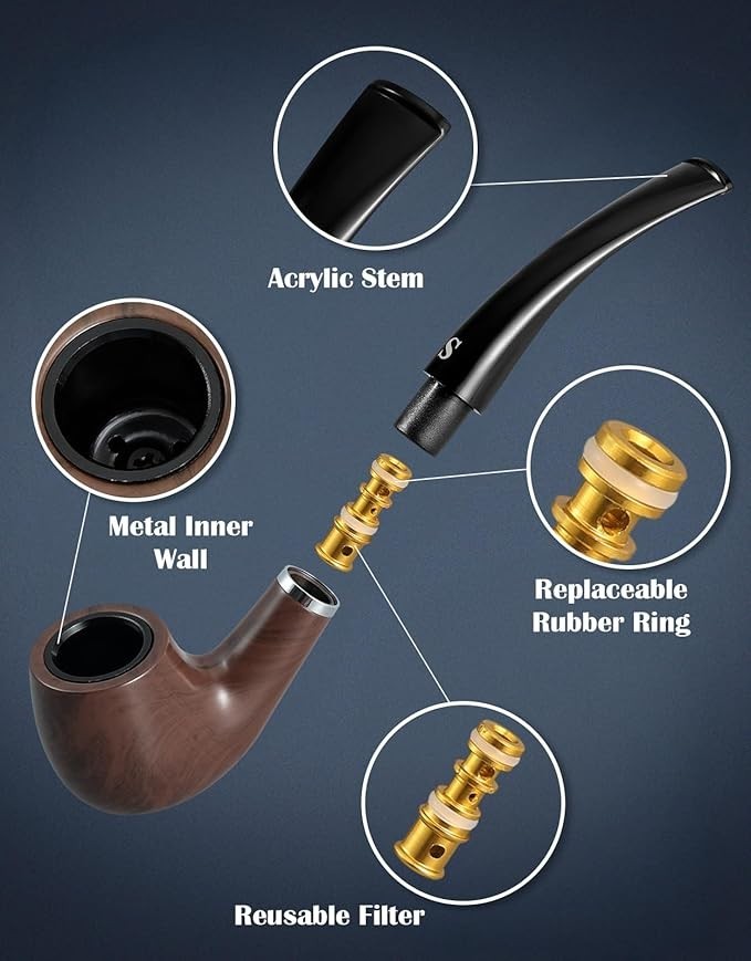 Tobacco Pipe Set, Short Handle Curved Smoking Pipe with Foldable Pipe