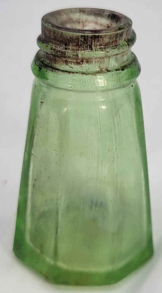 Antique Small Octagon Shaped Base Green Bottle