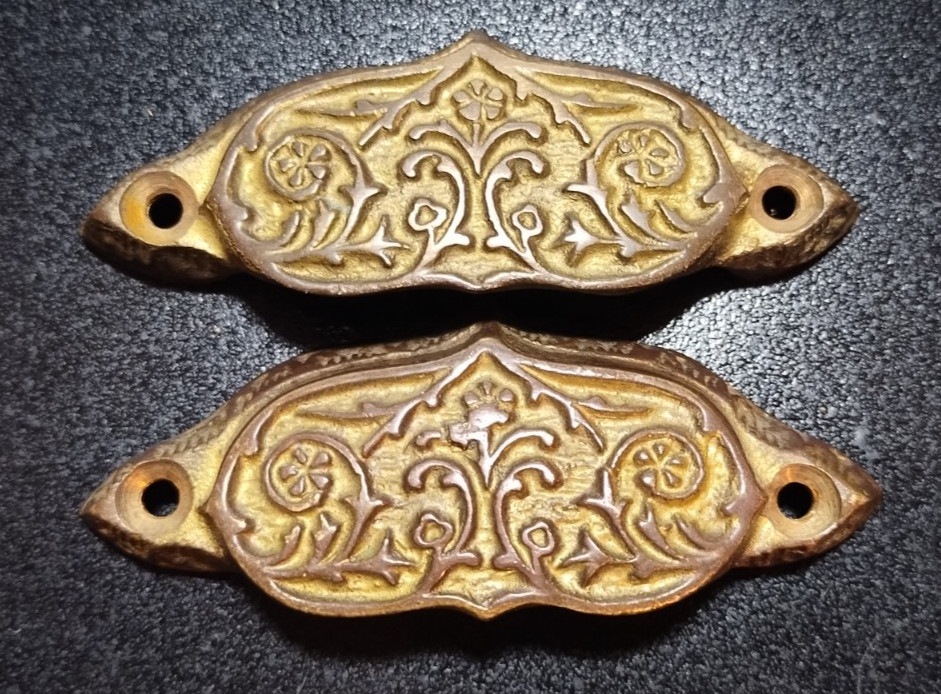 Vintage Brass Ornate Victorian Style Bin Pulls
