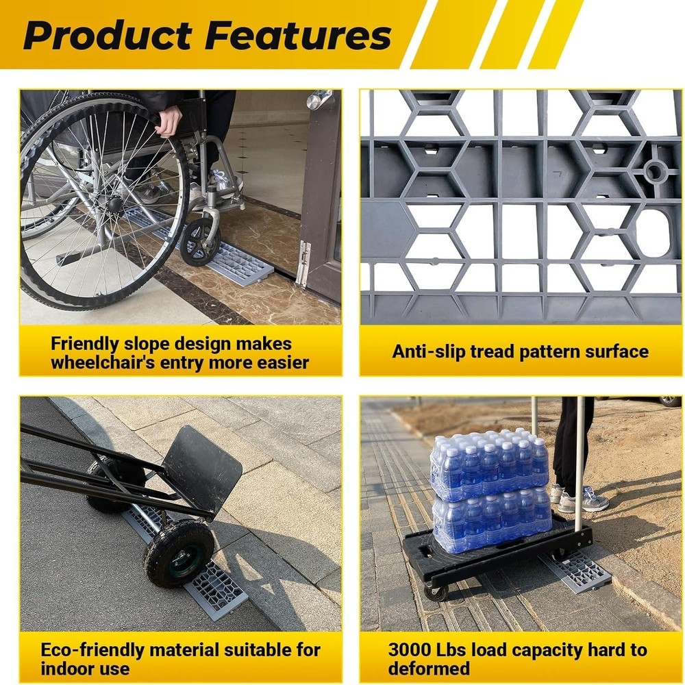 2 PCS Non-Slip Threshold Ramps—1" Rise, Easy Install, Eco-Friendly Material