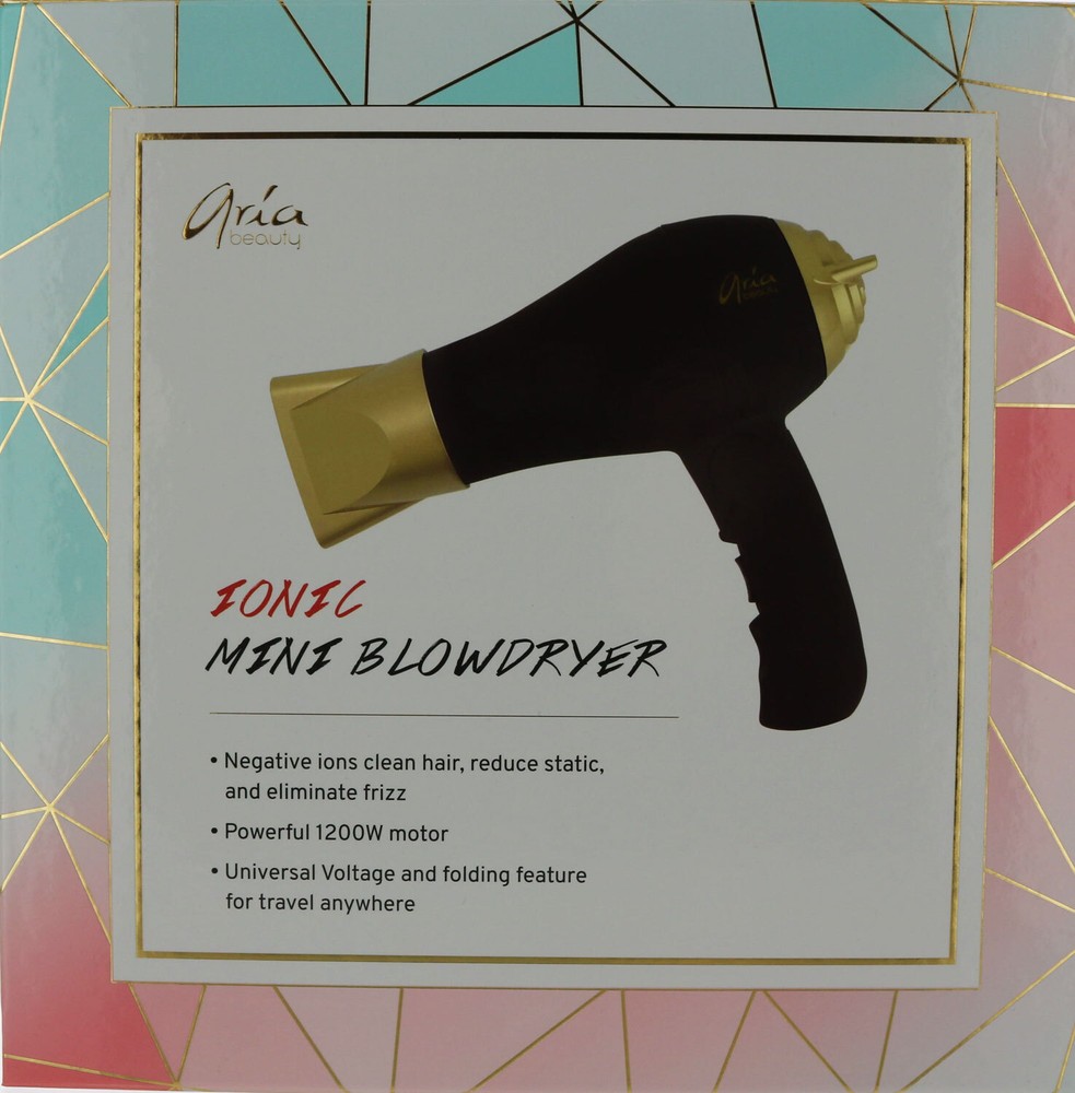 Ionic Mini Blowdryer by Aria. Powerful and compact and very nice looking