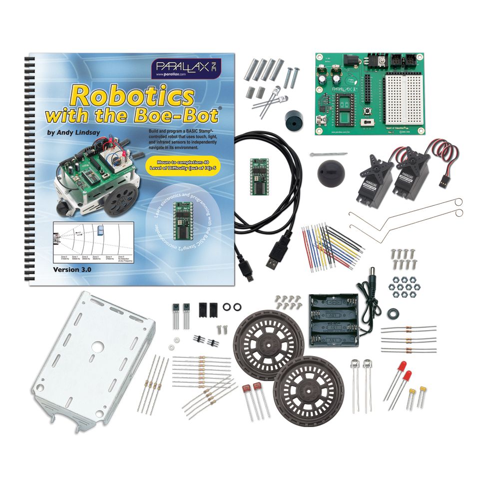 Parallax 28832 Programmable Boe-Bot Robot Kit - USB Version (non-solder)