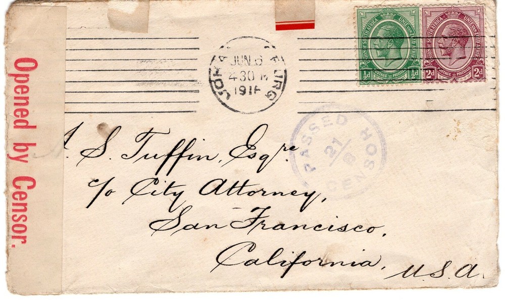 South  Africa  censor cover  to  US