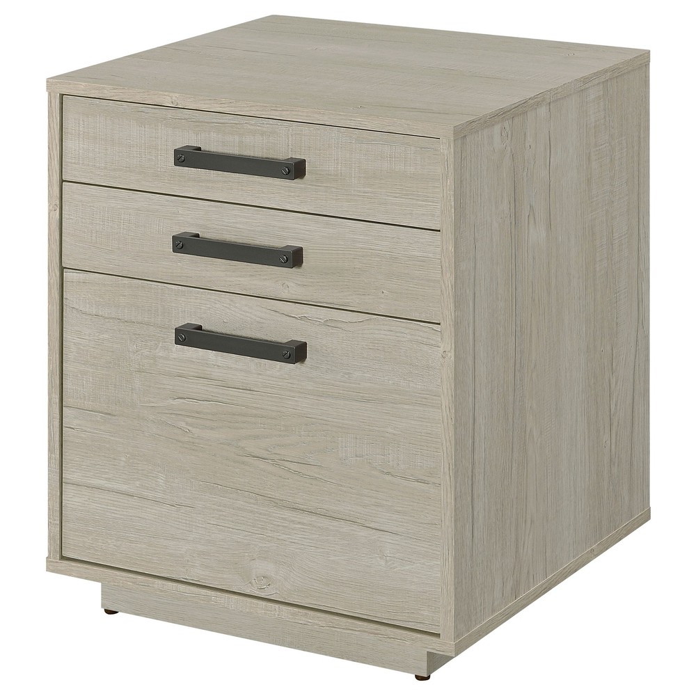 Whitewashed Grey 3 Drawer File Cabinet, Home Office Storage Cabinet