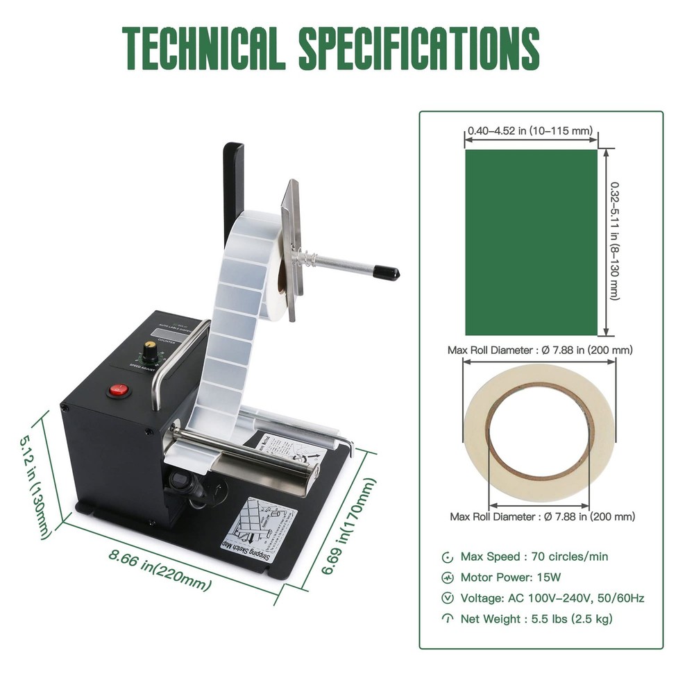 U.S. Solid Automatic Label Dispenser Translucent Labels Counter 4.52 in Width