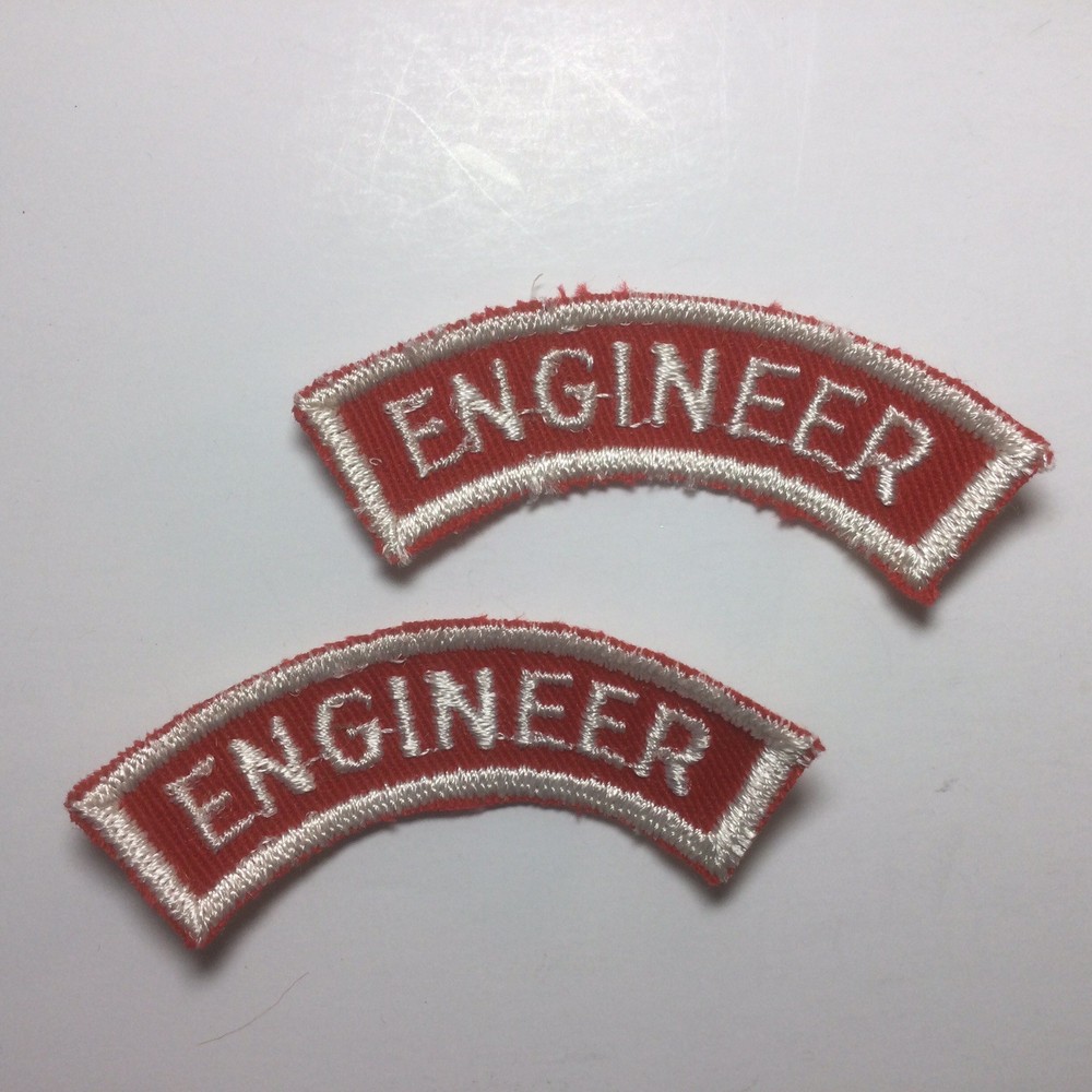 (2) ENGINEER Upper Rocker Patch - White on Red Twill NOS