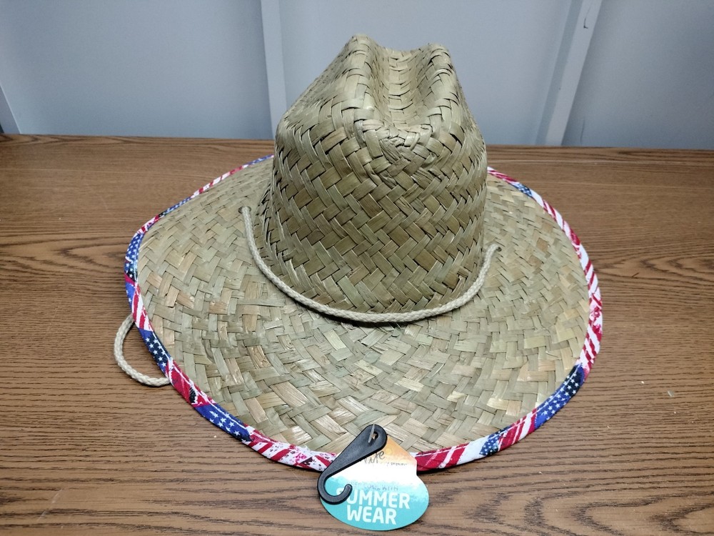 Straw Beach Hat AMERICA: New With Tag: Has Strap